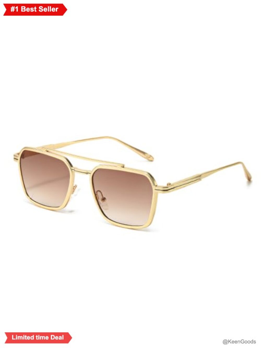 Retro Square Aviator Sunglasses - Gold Metal Frame, UV400, Adjustable Nose Pads